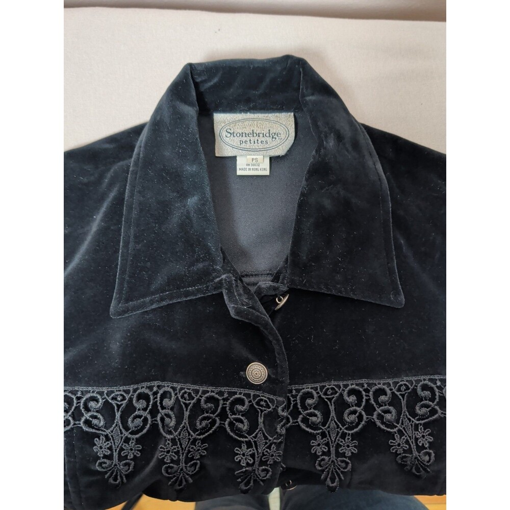 Stonebridge Petites Womens Small Black Velvet Applique Vest Boho Goth Style - Picture 5 of 13
